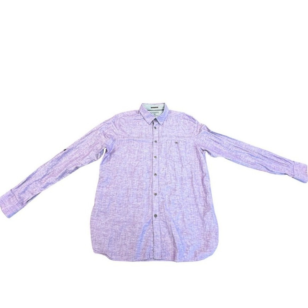 Ted Baker London Mens Purple Linen Blend Button Up Shirt Size 6 XXL Heathered